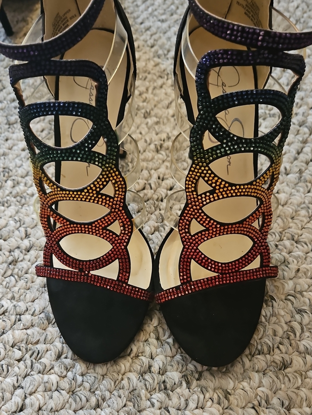 Jessica Simpson Rainbow Rhinestone Strappy Heels Minor Stones Missing